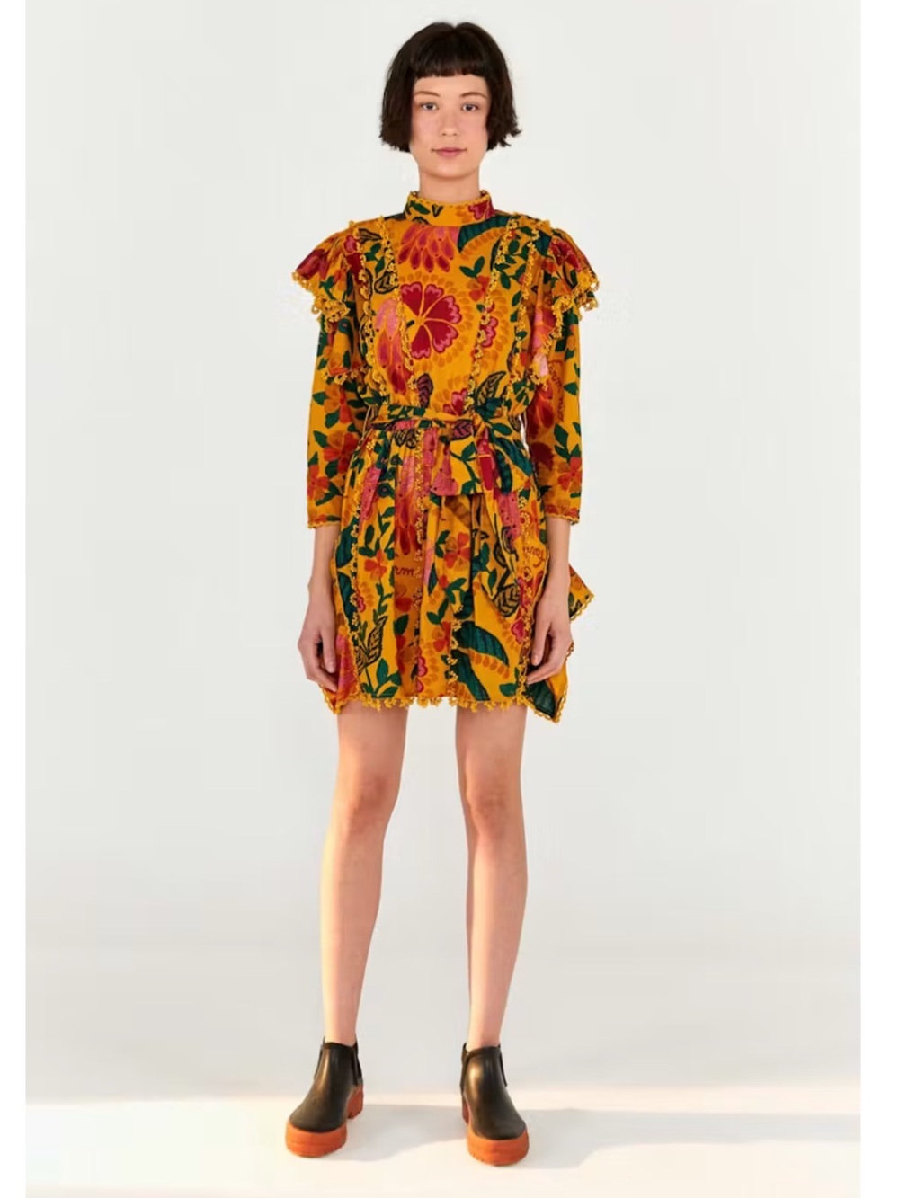 NWT FARM Rio Flowerdoscopic Yellow Mini Dress size small - Picture 2 of 12